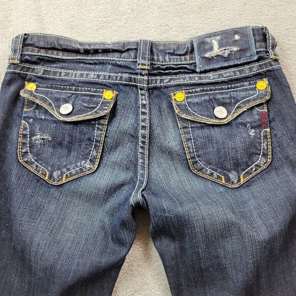 MEK Denim Jeans Womens 28X32 Blue Dark New York Bootcut Flap Pockets‎ Baggy Y2K - Picture 1 of 16